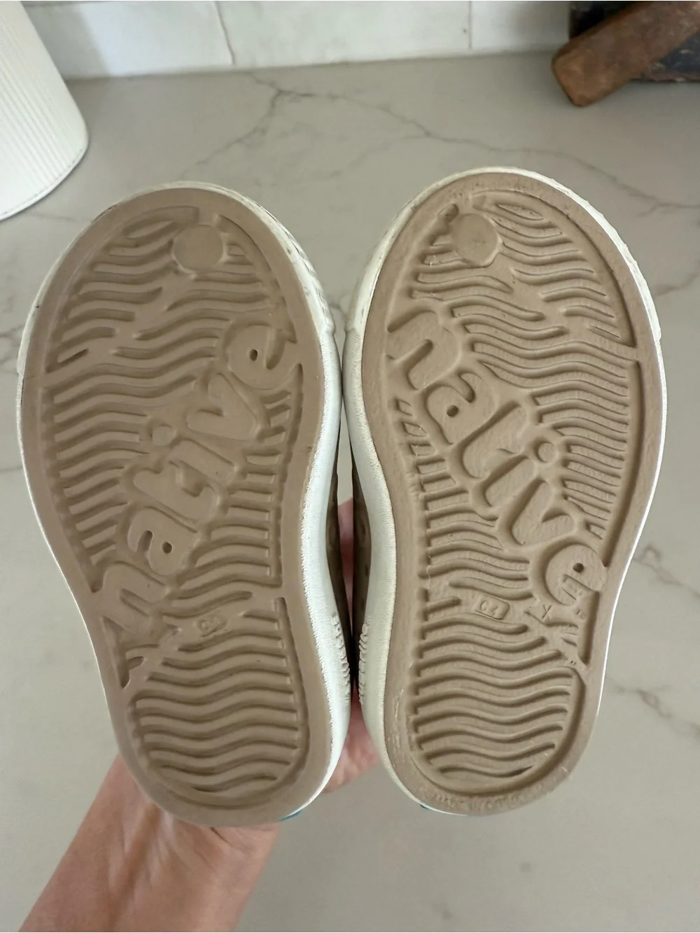 Native Kids Slip-On Water Shoe in Taupe with White Toe